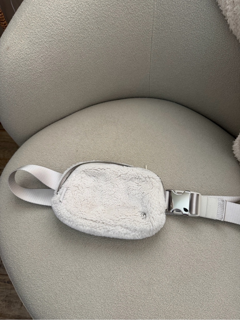 Plush White Sherpa Belt Bag with Silver Hardware lululemon